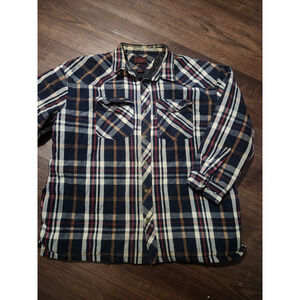 Vtg Five Brother‎ Flannel Shirt Jacket Mens 2XL Red Blue Tartan Plaid Quilted